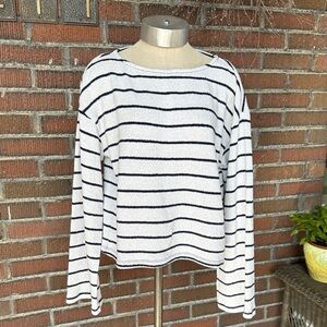 H&M blue/white nautical stripe chunky knit Breton cropped sweater. Sz Medium